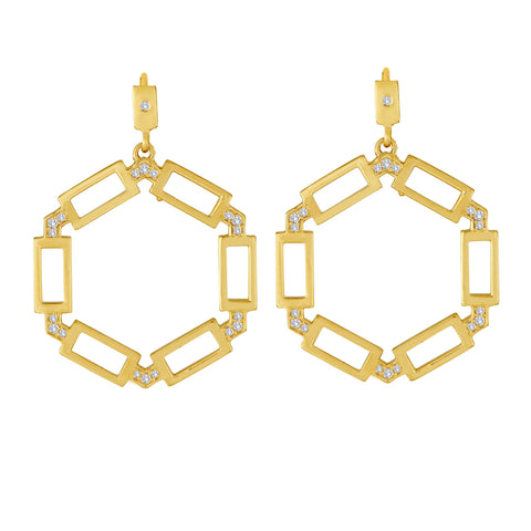 Block Hoop Earrings: 18k Gold, Diamonds