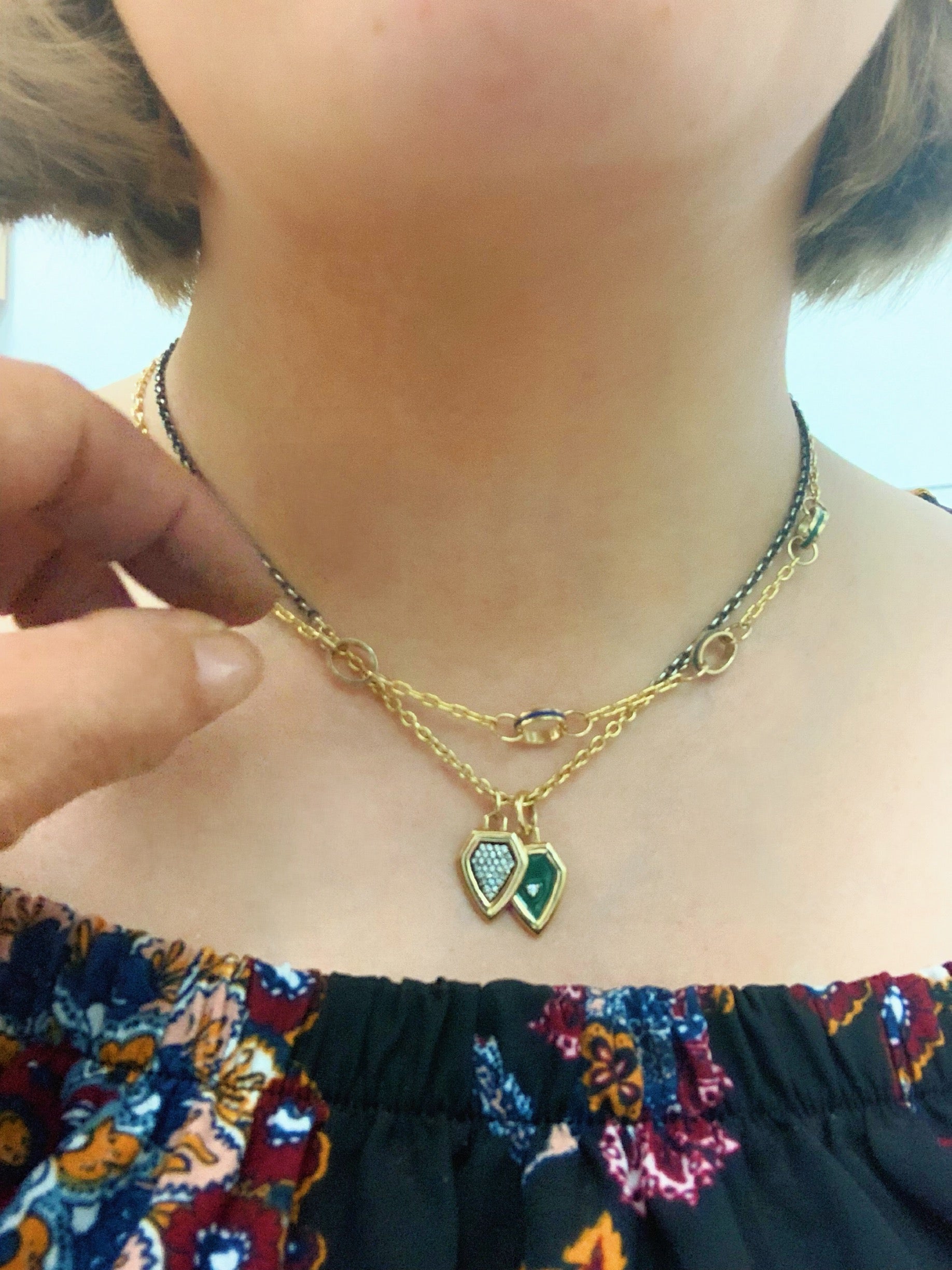 Arch Mini Shield Necklace: 14k Gold, Oxidized Silver, Diamonds