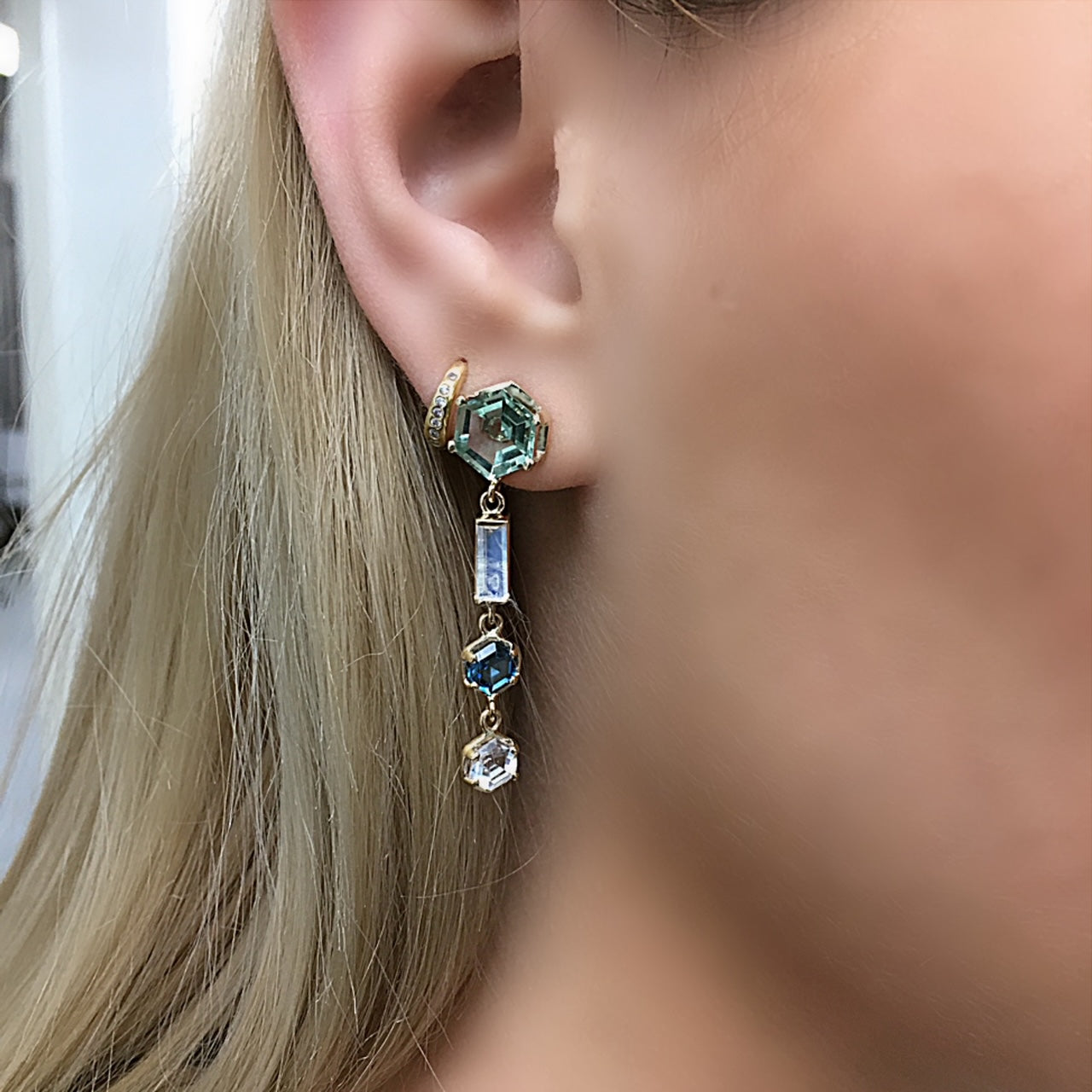 Glitter Earrings: 14k Gold,Topaz, Moonshine, Amethyst