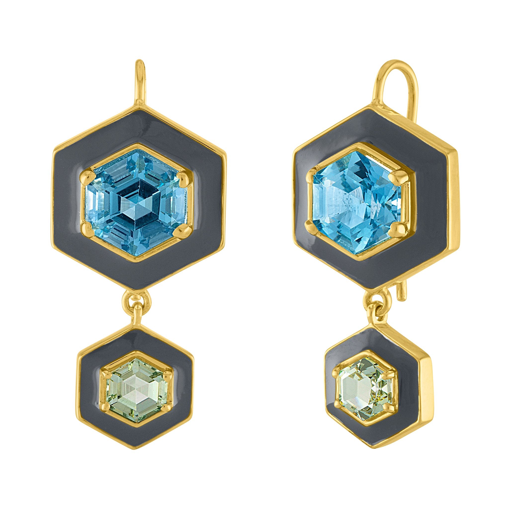 Glitter Enamel Earrings - 18k Gold, Blue Topaz,GreenTopaz, Enamel