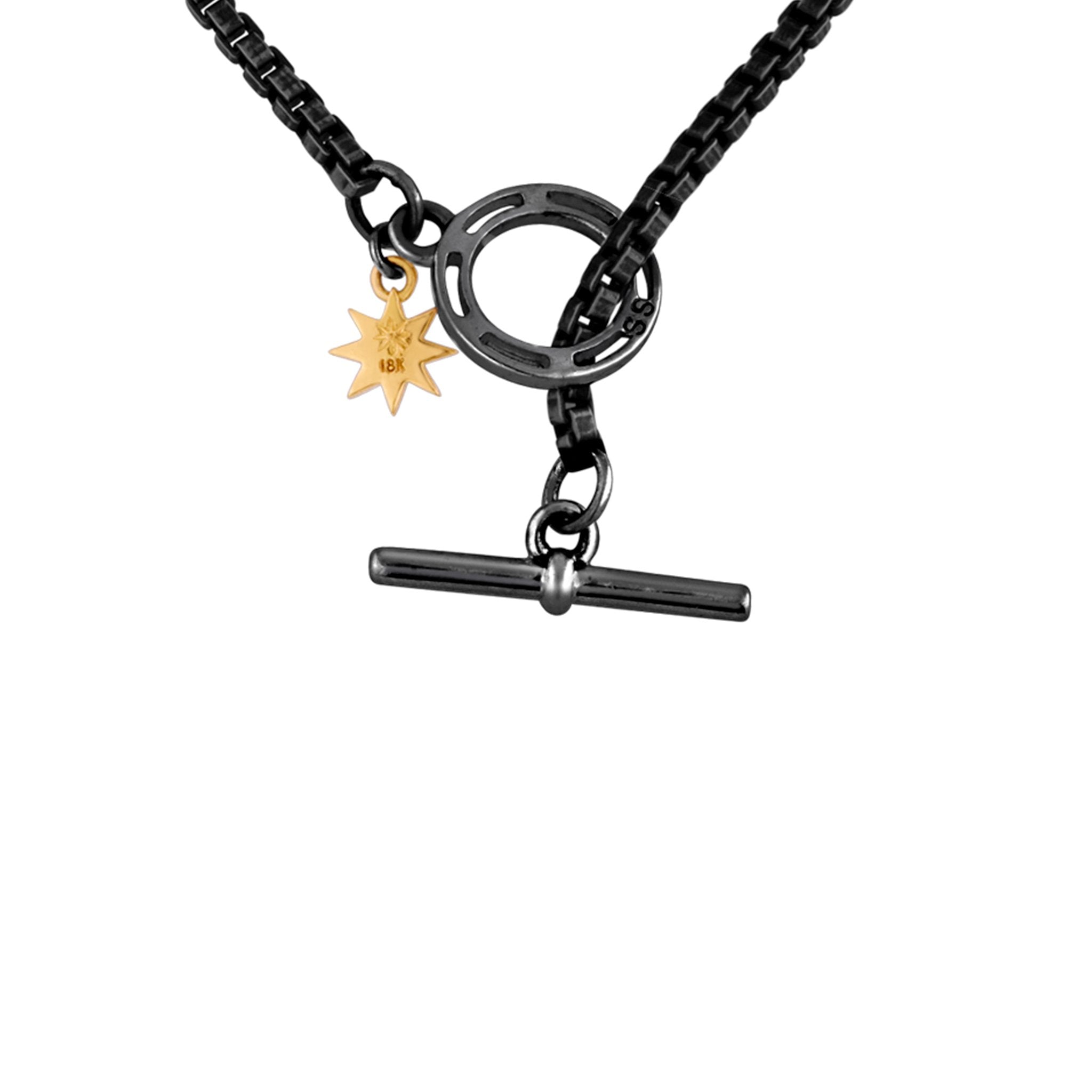 Hook Necklace: 14k Gold, Silver, Black Diamonds