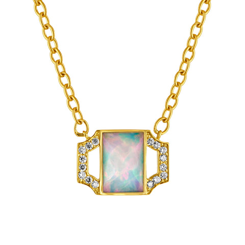 Edge Petite Pendant Necklace: 18k Gold, Opal, Diamonds