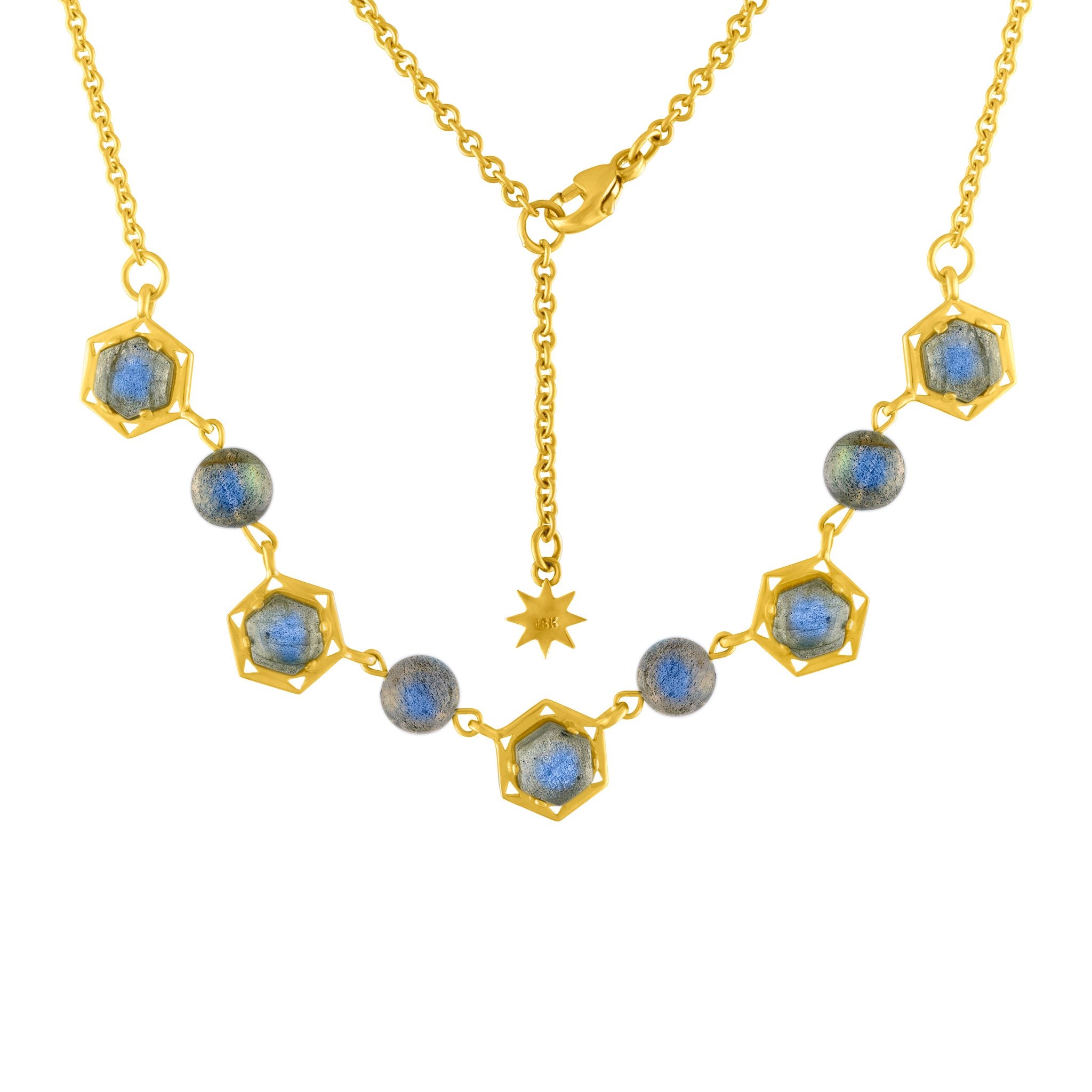 Cosmo Labradorite Choker Necklace: 18k Gold, Labradorite Cabs, Labradorite Beads