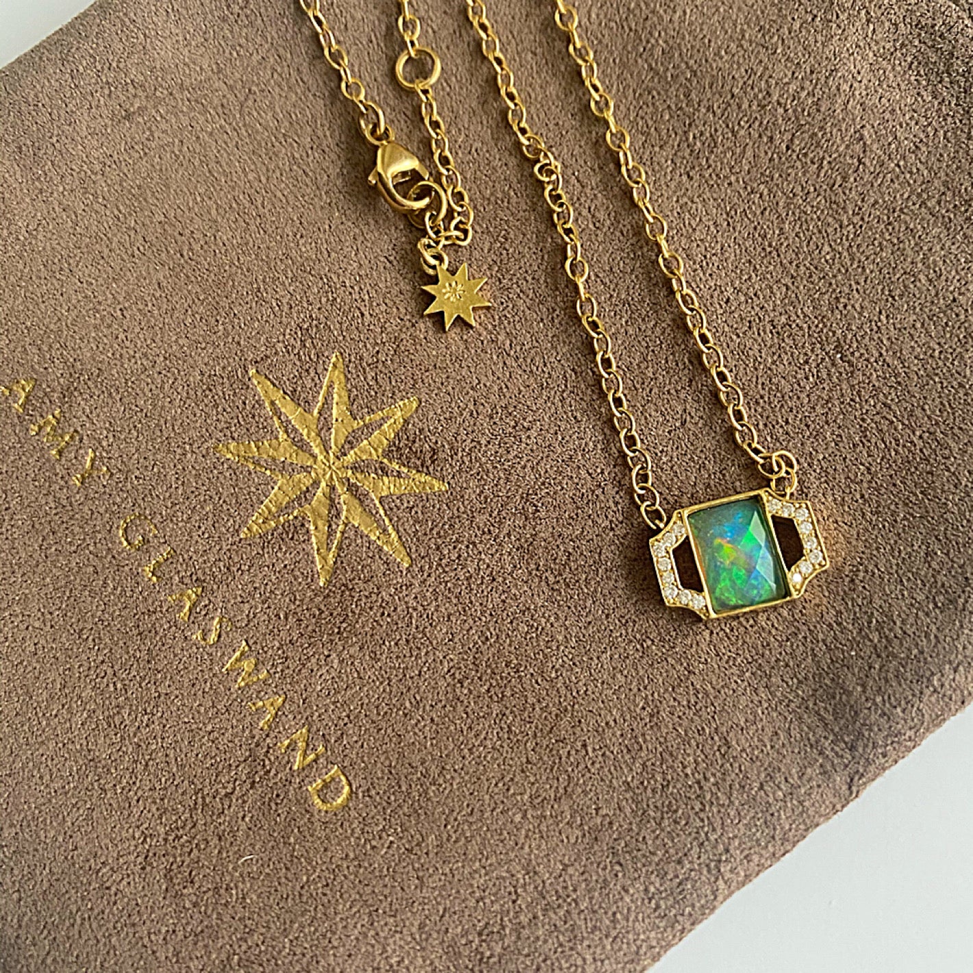 Edge Petite Pendant Necklace: 18k Gold, Opal, Diamonds