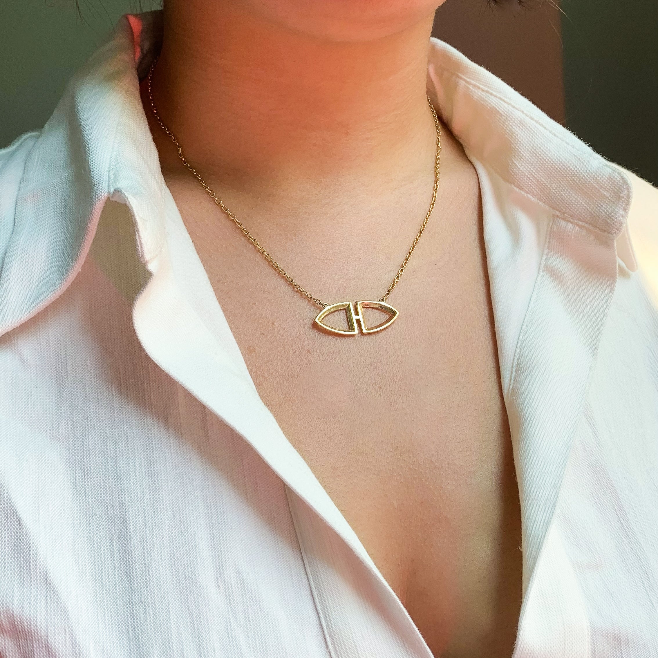 Arch Duo Pendant Necklace: 14 Karat Gold, Diamonds