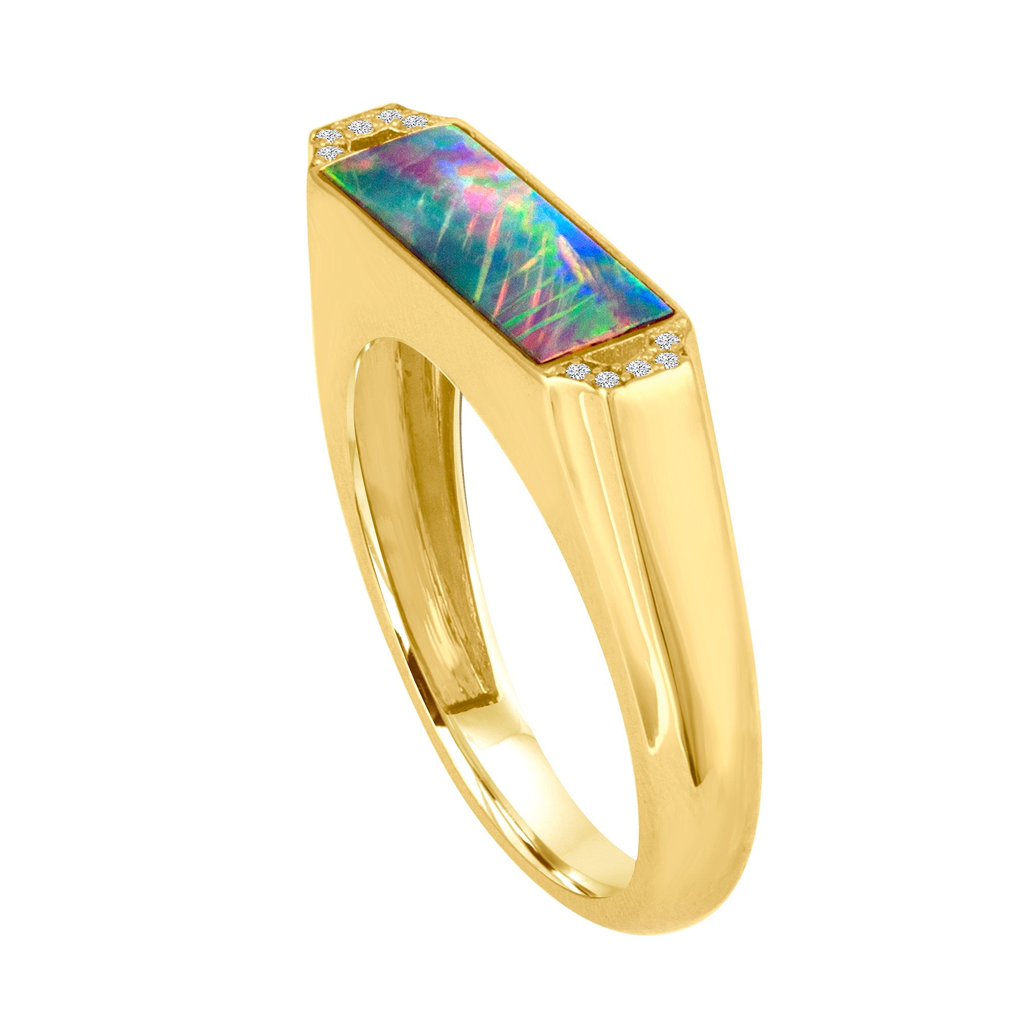 Edge Signet Ring: 18k Gold, Opal, Diamonds