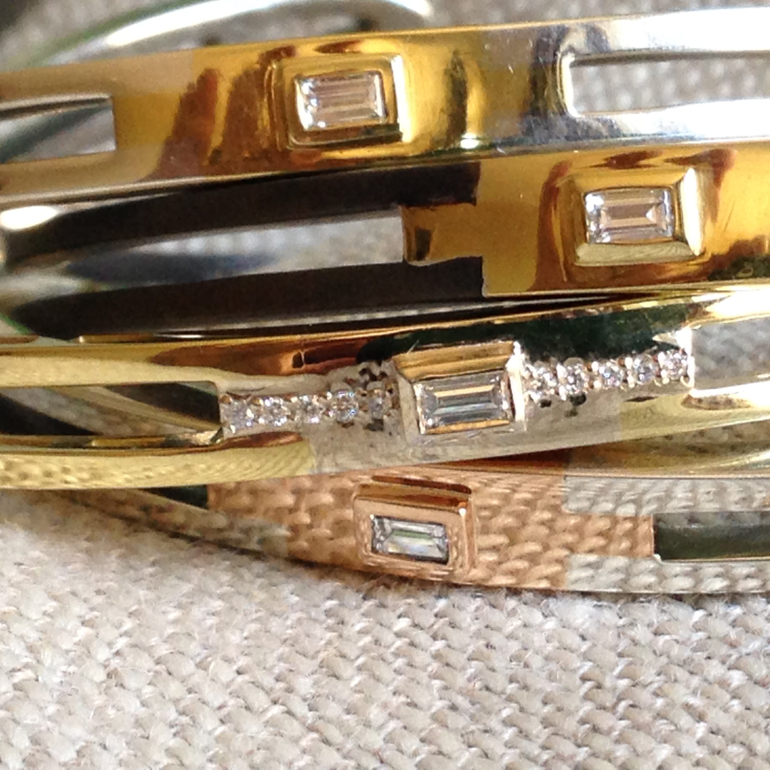 Edge Cuff Bracelet: 18k Rose Gold, Polished Silver, Diamond Baguette