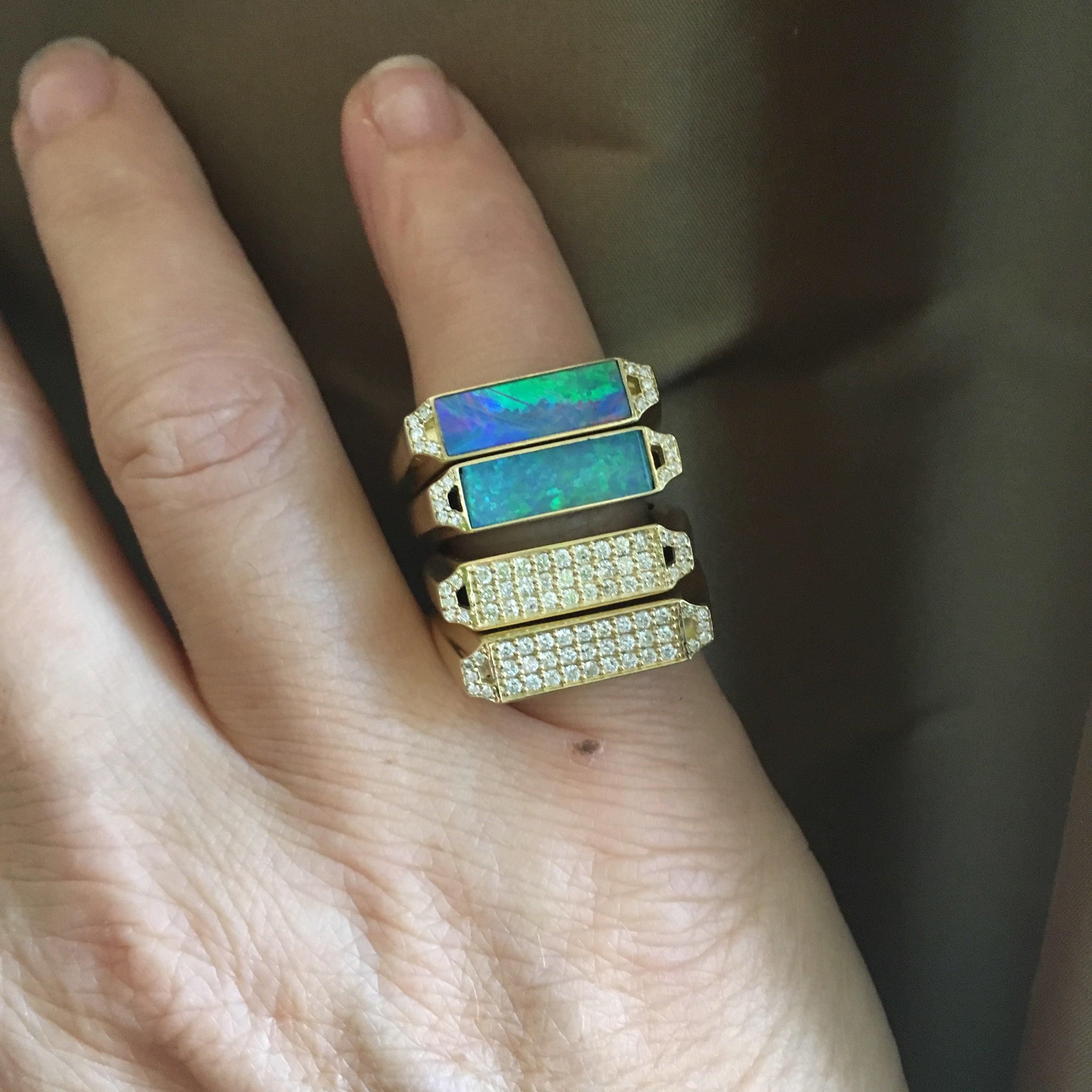 Edge Signet Ring: 18k Gold, Opal, Diamonds