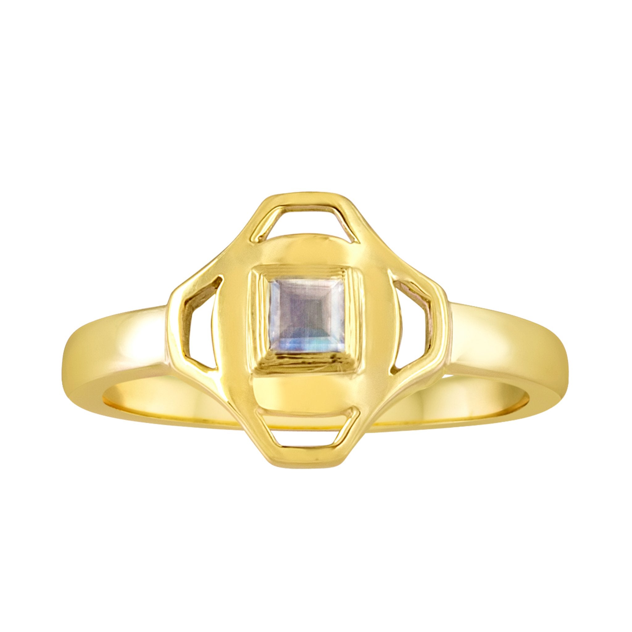 Stack Ring: 18k Gold, Square Rainbow Moonstone