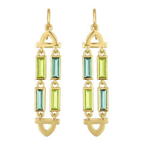 Arch Double Earrings: 18k Gold, Blue Topaz, Peridot Baguettes