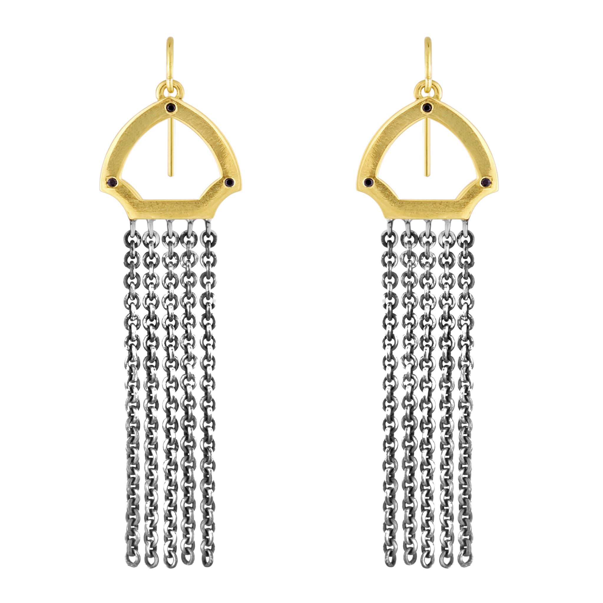 Hook Earrings: 14k Gold, Oxidized Silver, Black Diamonds