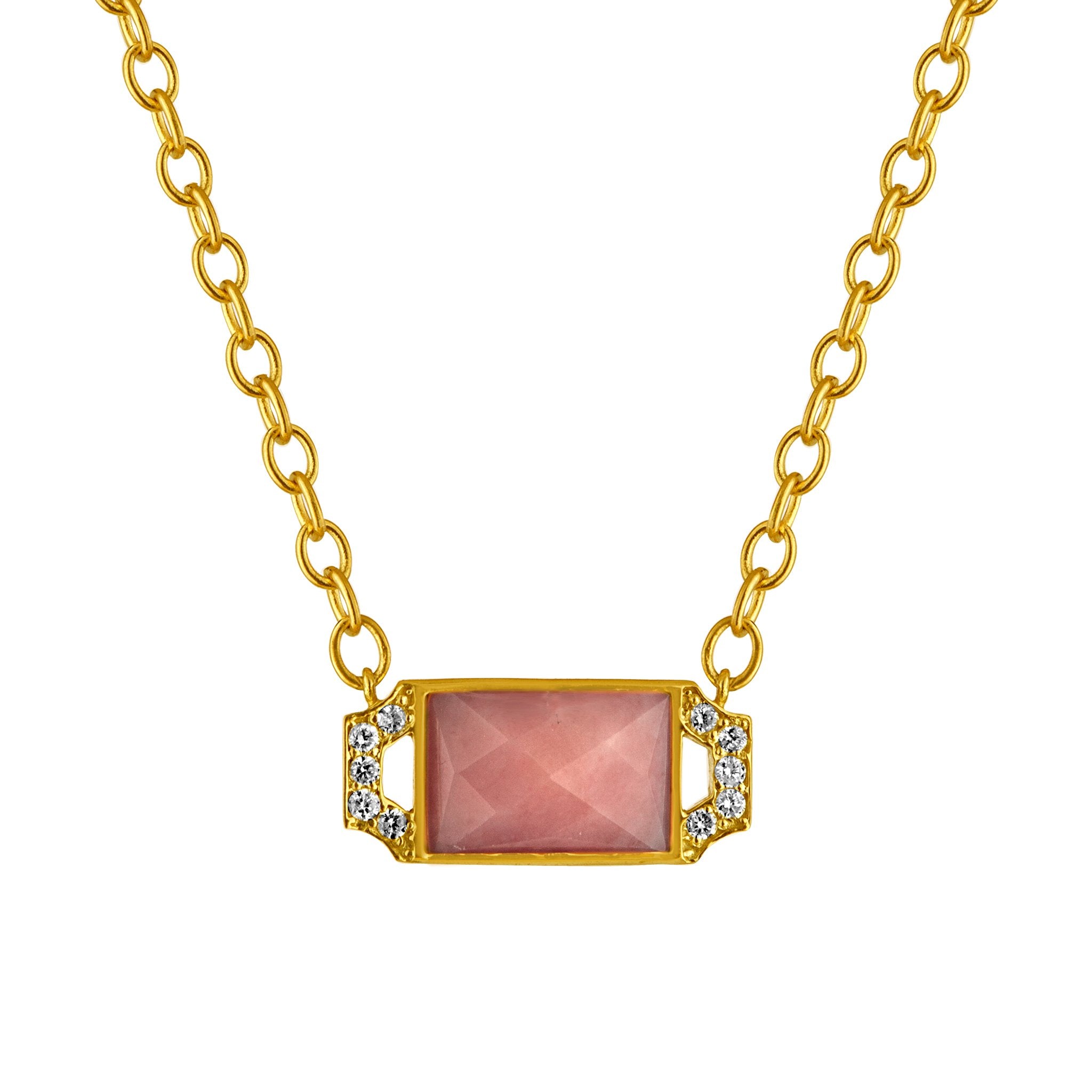 Edge Petite Pendant Necklace: 18k Gold, Pink Opal, Diamonds