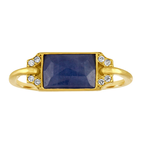 Edge Petite Ring: 18k Gold, Blue Saphire, Diamonds