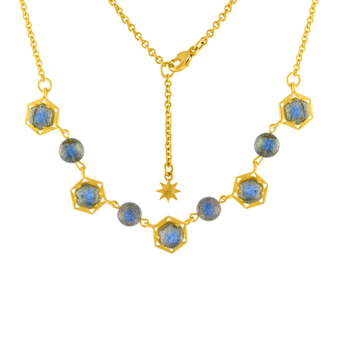 Cosmo Choker Necklace: 18k Gold, Labradorite Cabs, Labradorite Beads