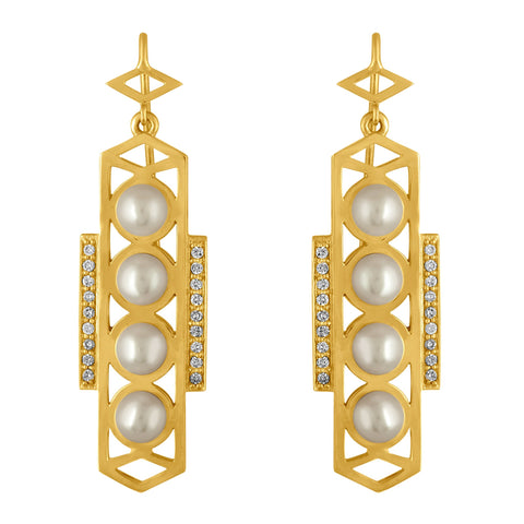 Cosmo Earrings: 18k Gold, White Pearls