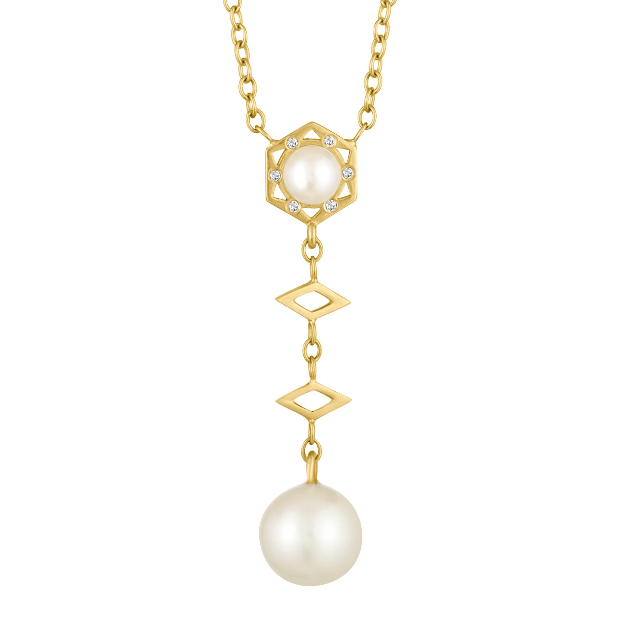 Cosmo Pearl Lariat Short Necklace: 18k Gold, Diamonds, Pearl Drop