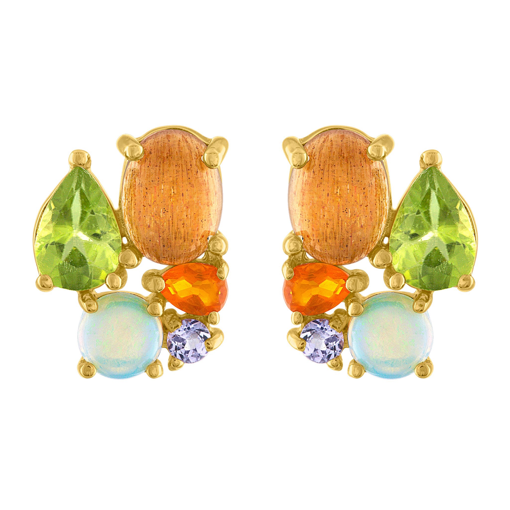 Bon Bon Stud Earrings: 14k Gold, Peridot, Sunstone, Fire Opal, Opal, Tanzanite