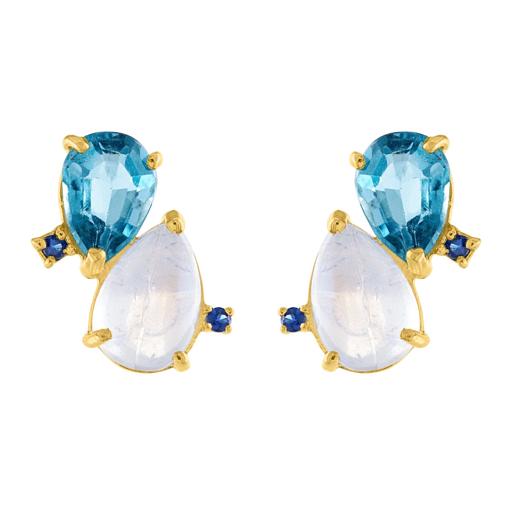 Coud Stud Earrings: 14k Gold, Moonstone, London Blue Topaz, Blue Sapphire