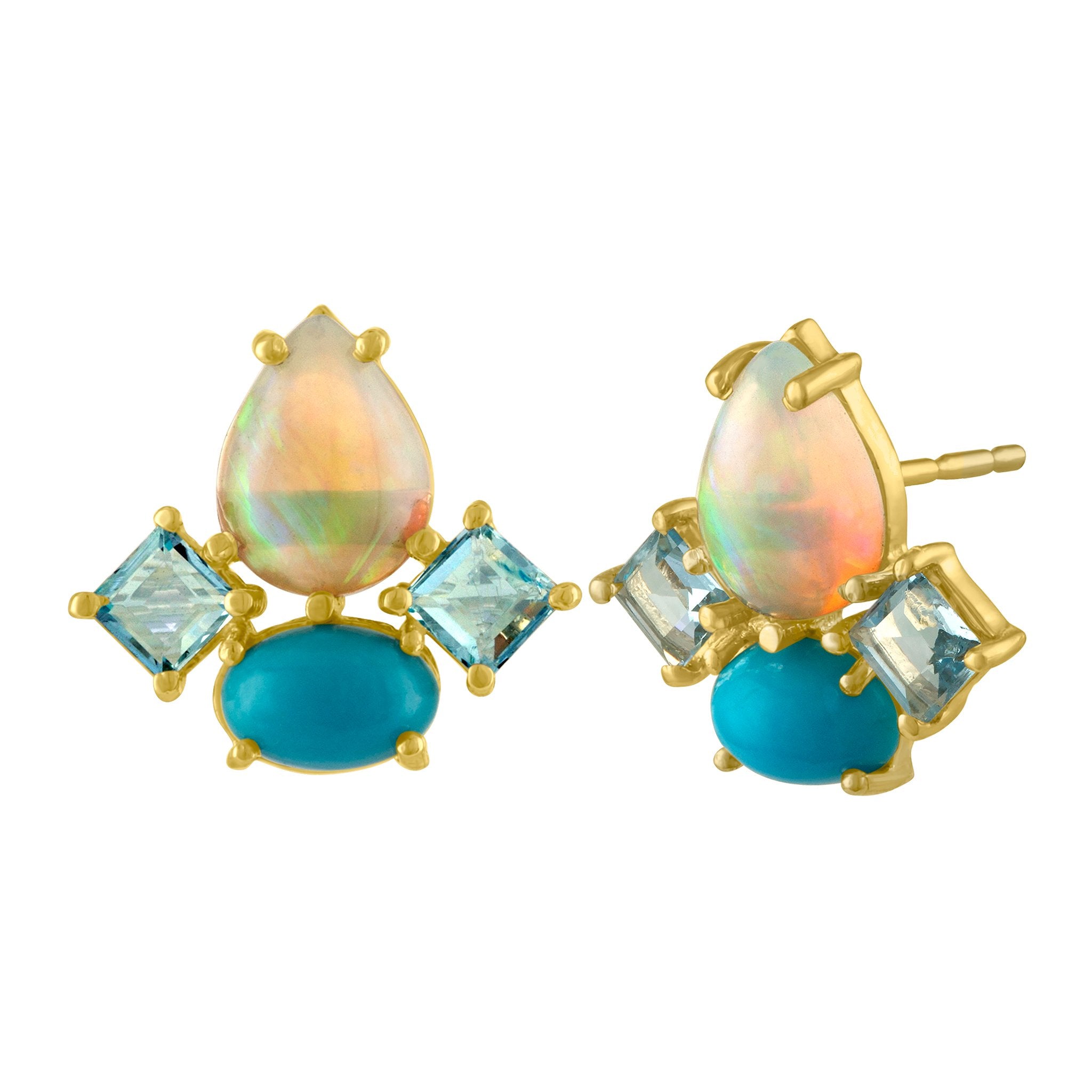Dolce Stud Earrings: 14k Gold, Opal, Turquoise, Acquamarine