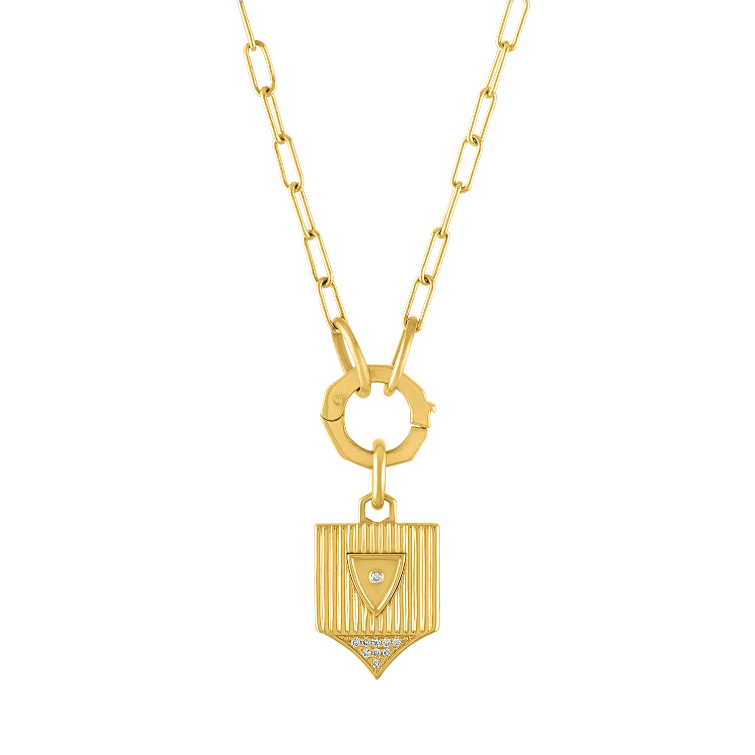 14 Karat and Diamond Gold Shield Pendant